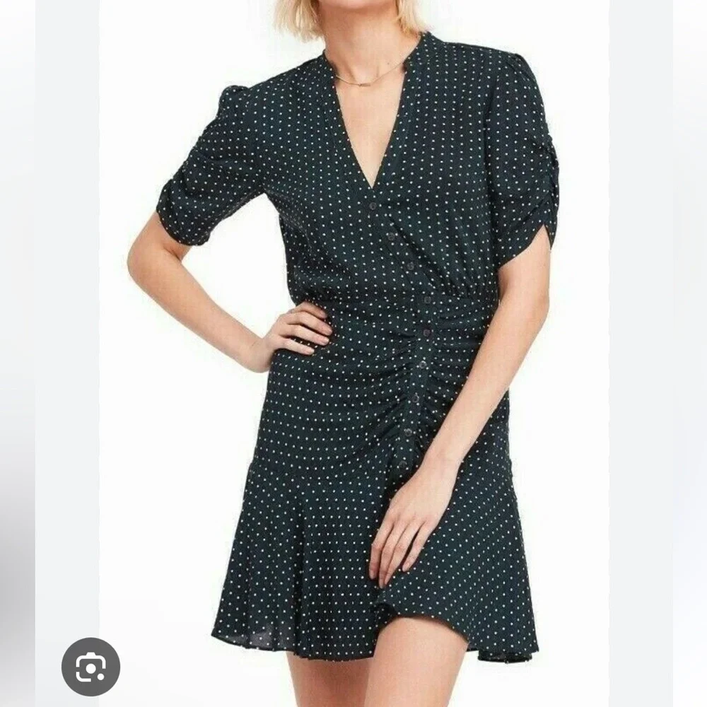 Free People Pippa‎ Polka Dot Dress Print Mini Dress Sz L Black White